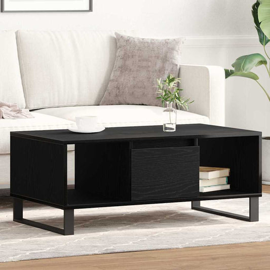 Salontafel met lade Zwart Eiken 90 x 50 x 36,5 cm Bewerkt hout is nu te koop bij PeponiXL, paradijselijk wonen!