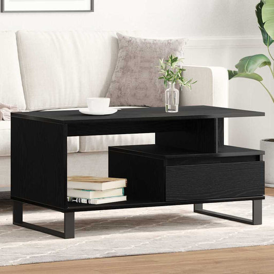 Salontafel met lade Zwart Eiken 90 x 49 x 45 cm Bewerkt hout is nu te koop bij PeponiXL, paradijselijk wonen!
