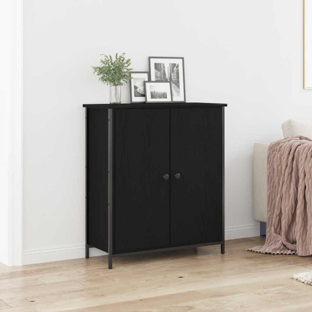 Dressoir Zwart Eiken 70 x 30 x 80 cm Bewerkt hout is nu te koop bij PeponiXL, paradijselijk wonen!