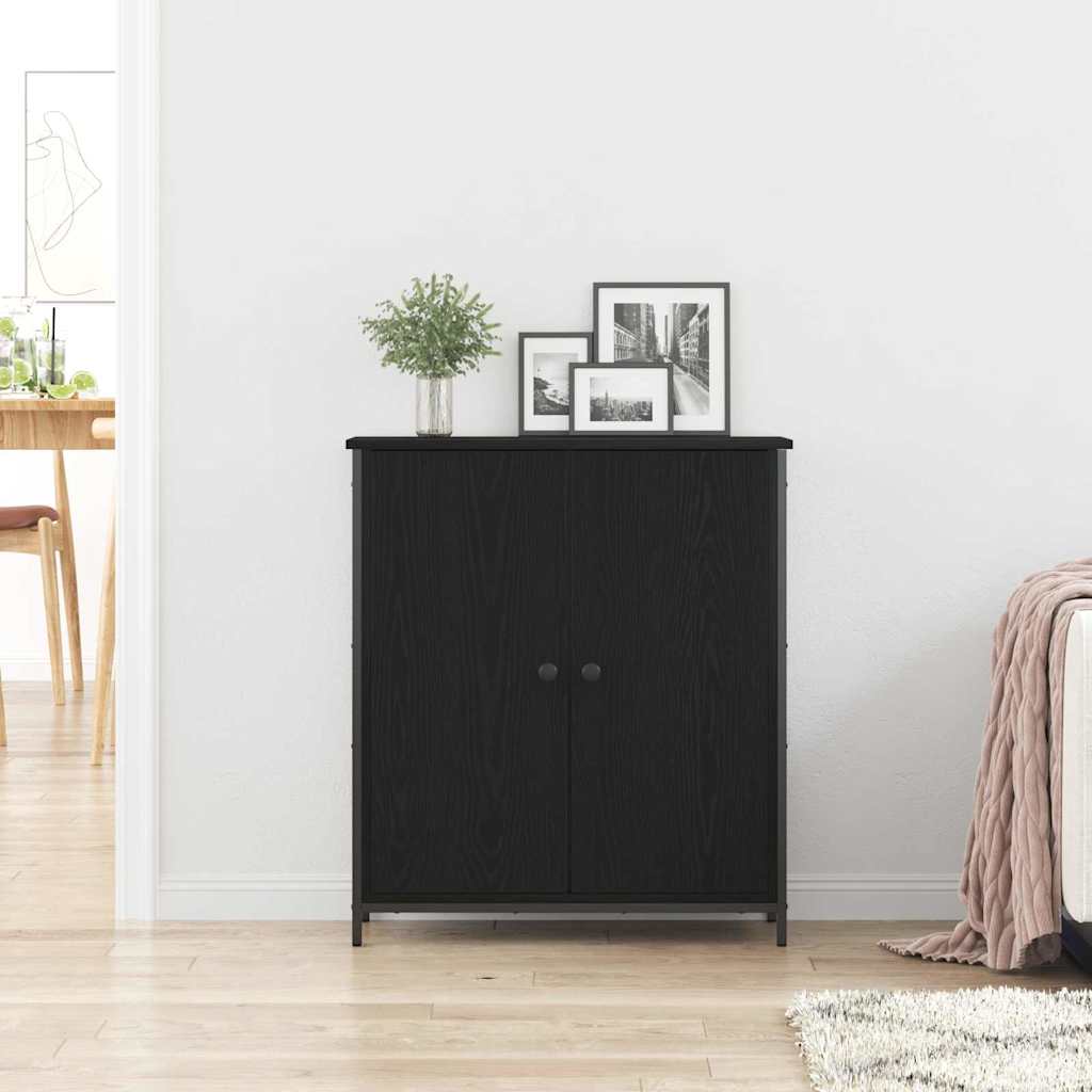 Dressoir Zwart Eiken 70 x 30 x 80 cm Bewerkt hout is nu te koop bij PeponiXL, paradijselijk wonen!