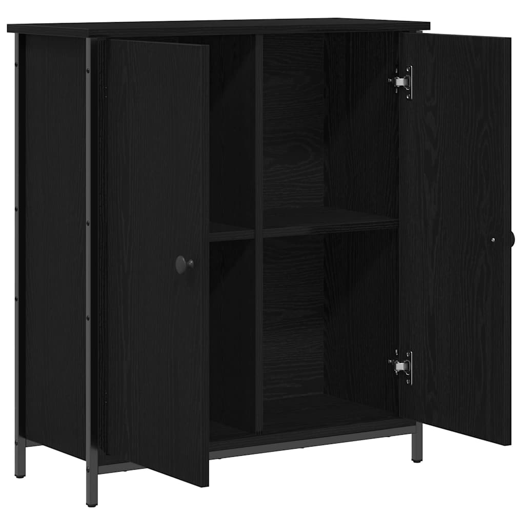 Dressoir Zwart Eiken 70 x 30 x 80 cm Bewerkt hout is nu te koop bij PeponiXL, paradijselijk wonen!