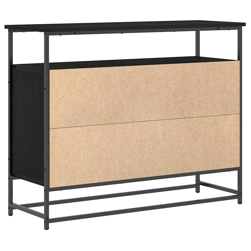 Dressoir Zwart Eiken 100 x 35 x 80 cm Bewerkt hout is nu te koop bij PeponiXL, paradijselijk wonen!