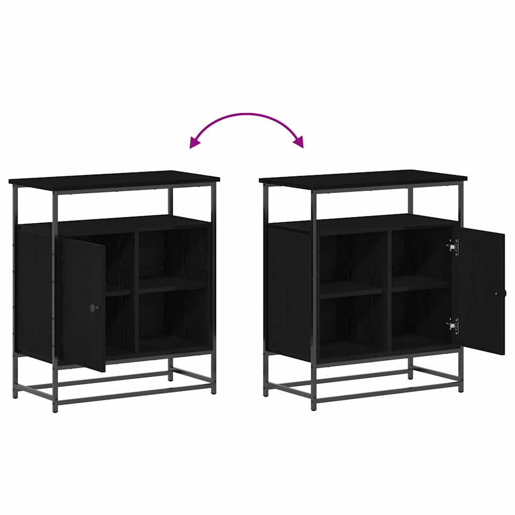 Dressoir Zwart Eiken 69 x 35 x 80 cm Bewerkt hout is nu te koop bij PeponiXL, paradijselijk wonen!