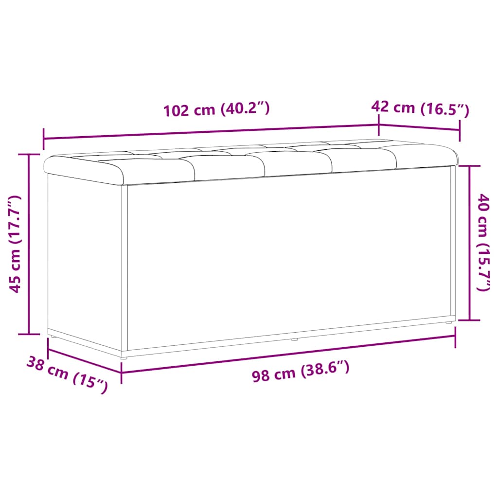 Opslagbank met opslag Zwart eiken 102 x 42 x 45 cm Bewerkt hout is nu te koop bij PeponiXL, paradijselijk wonen!