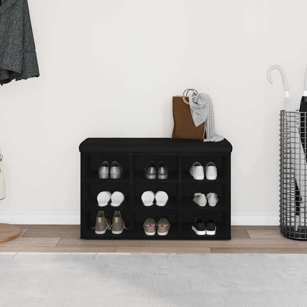 Schoenenbank met plank Zwart 80 x 30 x 48 cm Bewerkt hout is nu te koop bij PeponiXL, paradijselijk wonen!