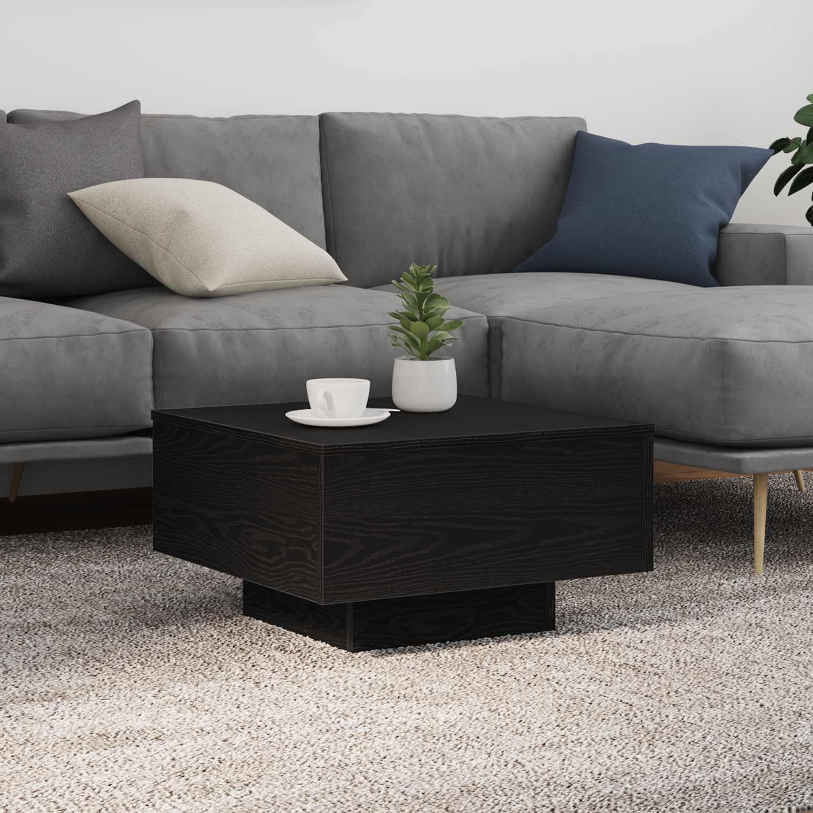 Salontafel Zwart Eiken 55 x 55 x 31 cm Bewerkt hout is nu te koop bij PeponiXL, paradijselijk wonen!