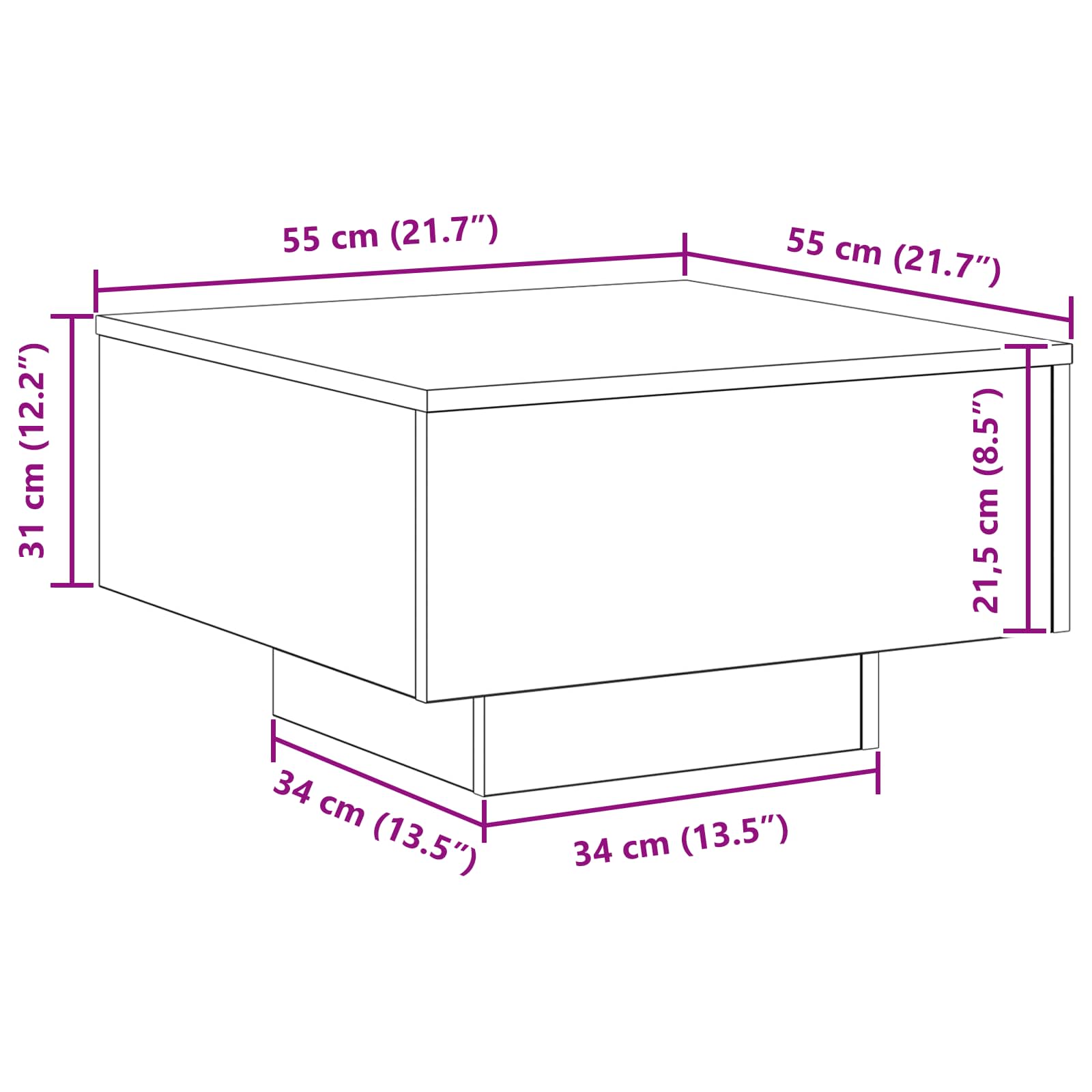 Salontafel Zwart Eiken 55 x 55 x 31 cm Bewerkt hout is nu te koop bij PeponiXL, paradijselijk wonen!