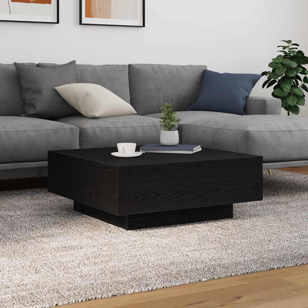 Salontafel Zwart Eiken 80 x 80 x 31 cm Bewerkt hout is nu te koop bij PeponiXL, paradijselijk wonen!