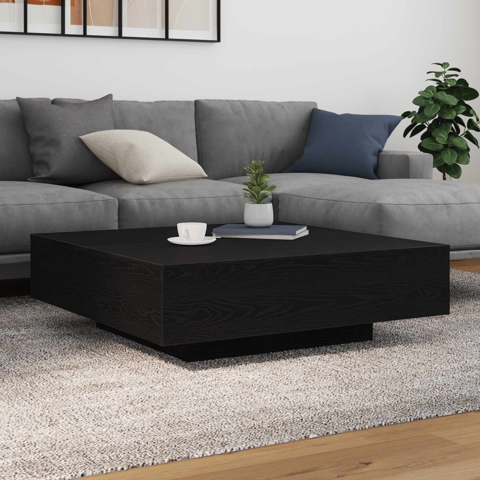 Salontafel Zwart Eiken 100 x 100 x 31 cm Bewerkt hout is nu te koop bij PeponiXL, paradijselijk wonen!