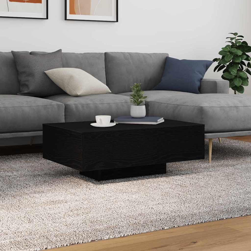 Salontafel Zwart Eiken 85 x 55 x 31 cm Bewerkt hout is nu te koop bij PeponiXL, paradijselijk wonen!