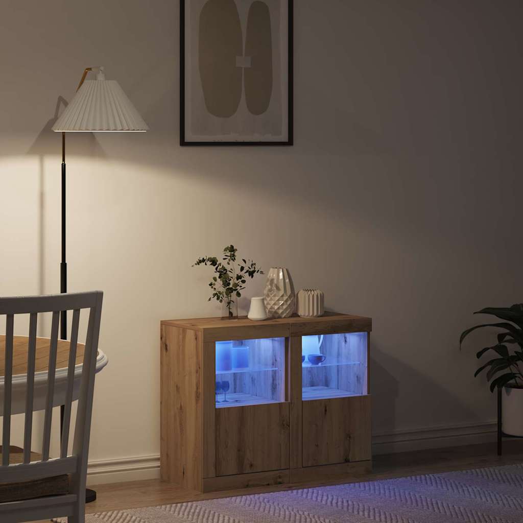 LED Sideboard 2 pcs Artisan Eiken 41 x 37 x 67 cm Bewerkt hout is nu te koop bij PeponiXL, paradijselijk wonen!