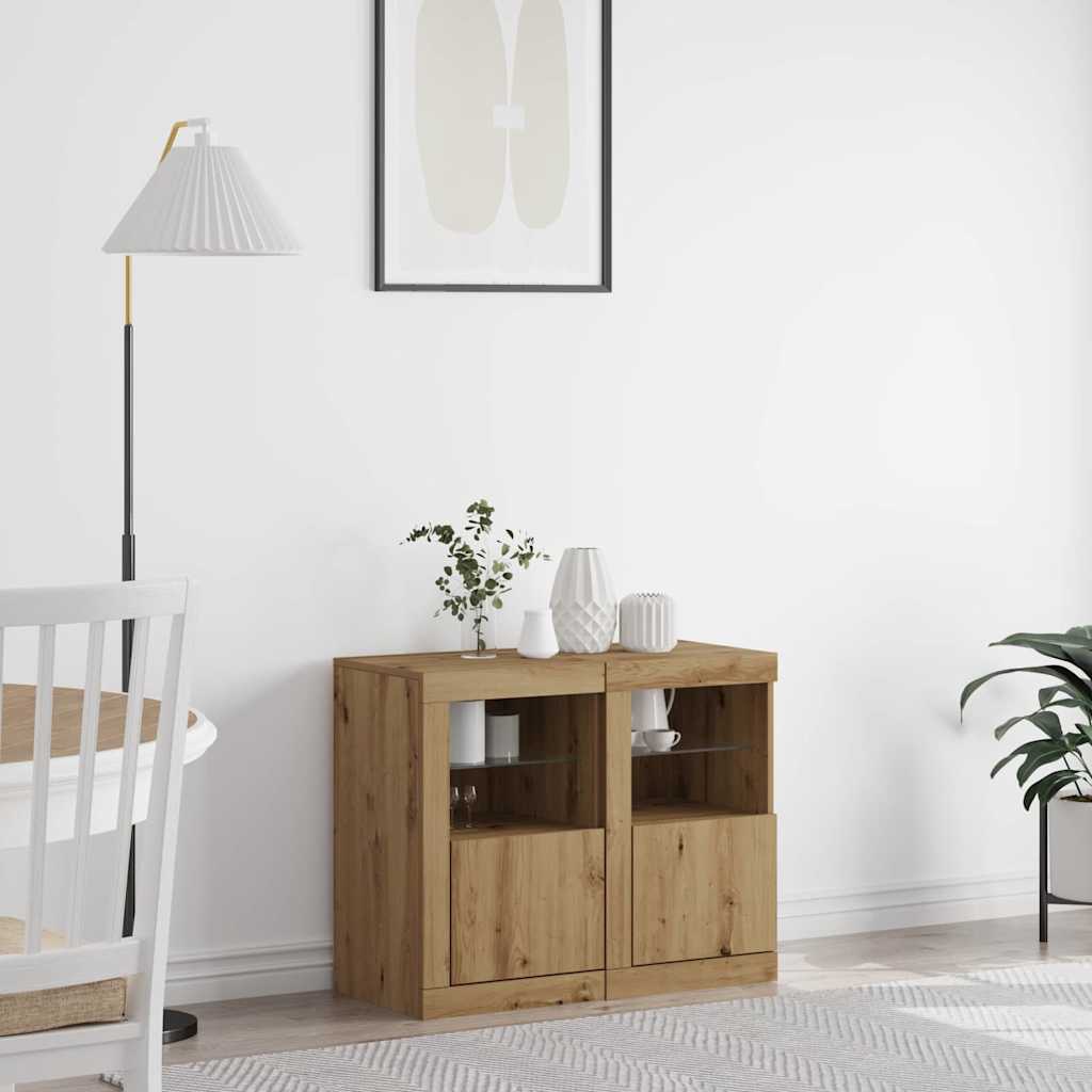 LED Sideboard 2 pcs Artisan Eiken 41 x 37 x 67 cm Bewerkt hout is nu te koop bij PeponiXL, paradijselijk wonen!
