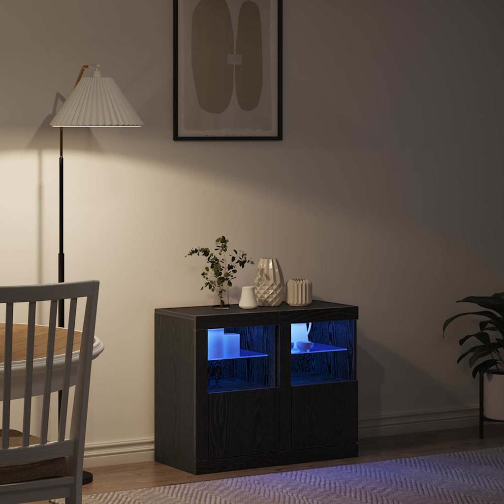 LED Sideboard 2 pcs Zwart Eiken 41 x 37 x 67 cm Bewerkt hout is nu te koop bij PeponiXL, paradijselijk wonen!