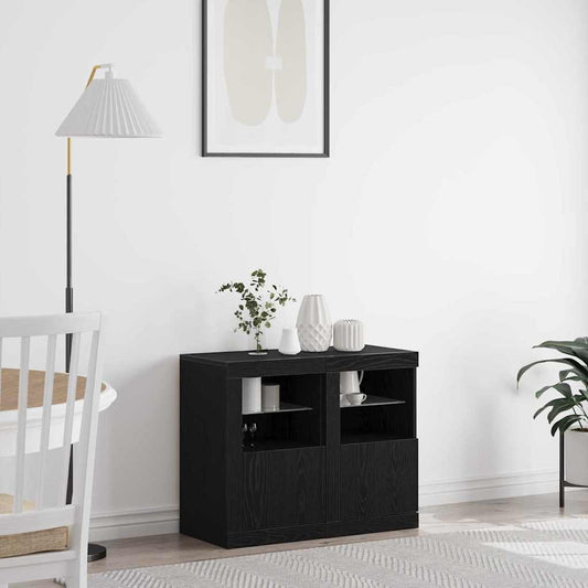 LED Sideboard 2 pcs Zwart Eiken 41 x 37 x 67 cm Bewerkt hout is nu te koop bij PeponiXL, paradijselijk wonen!