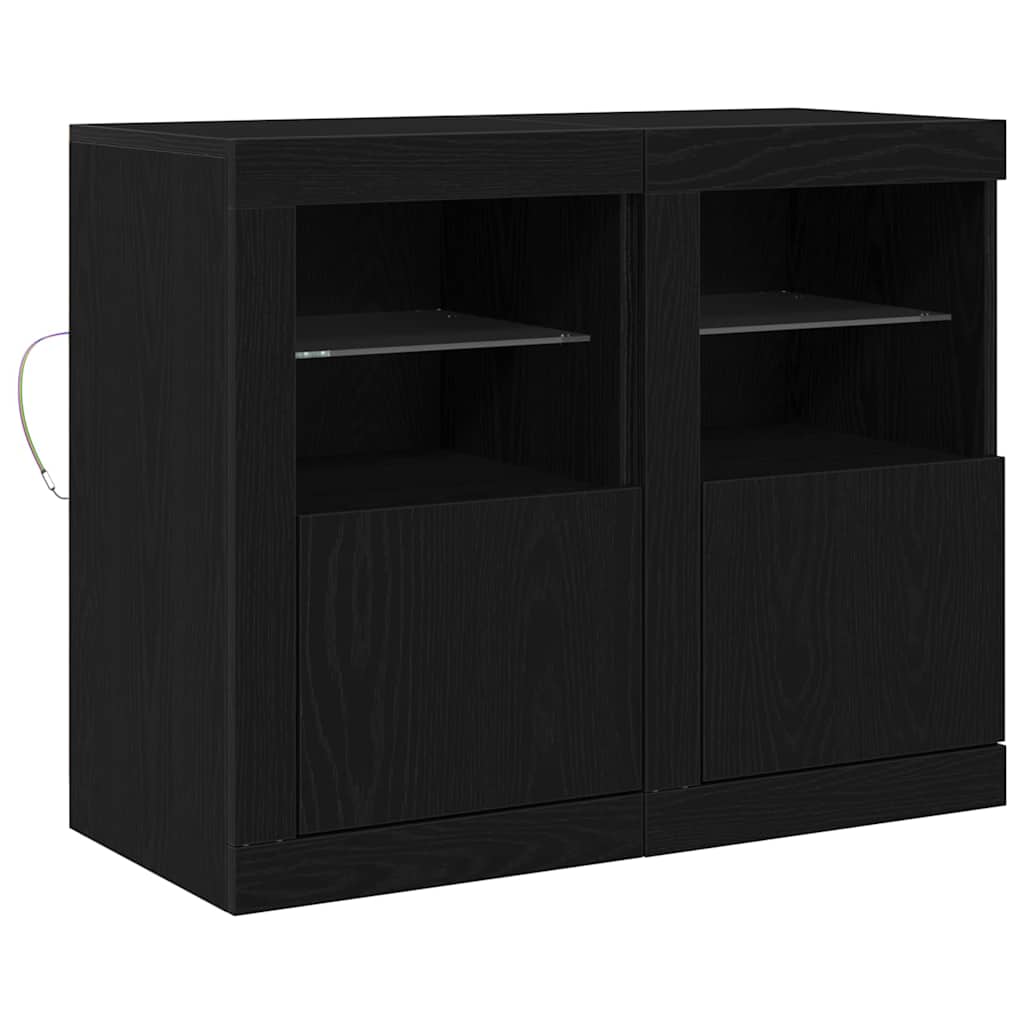 LED Sideboard 2 pcs Zwart Eiken 41 x 37 x 67 cm Bewerkt hout is nu te koop bij PeponiXL, paradijselijk wonen!