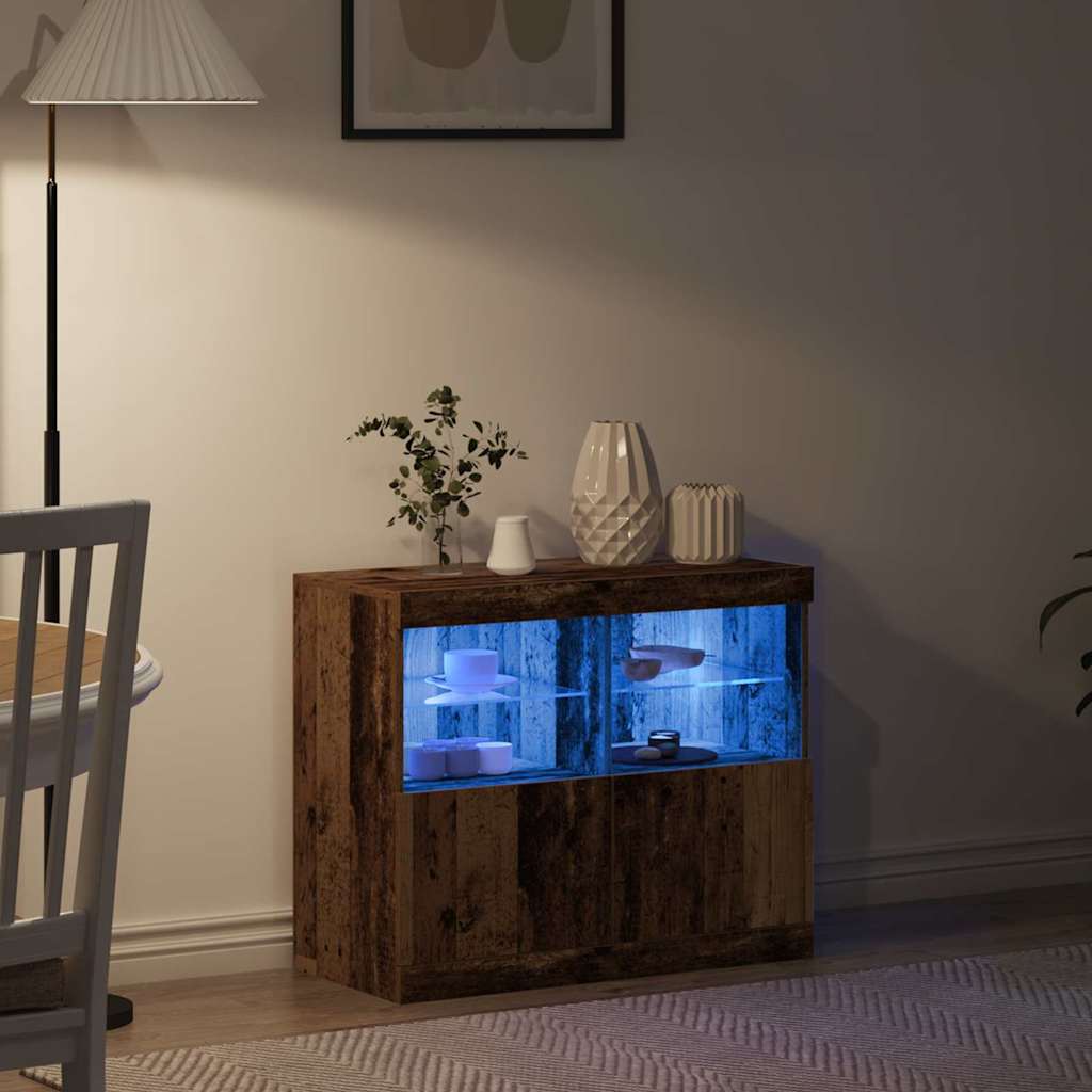 LED Sideboard Bruin 81 x 37 x 66,5 cm Bewerkt hout is nu te koop bij PeponiXL, paradijselijk wonen!