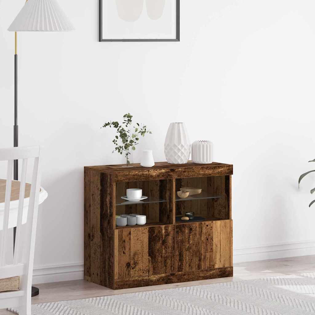 LED Sideboard Bruin 81 x 37 x 66,5 cm Bewerkt hout is nu te koop bij PeponiXL, paradijselijk wonen!