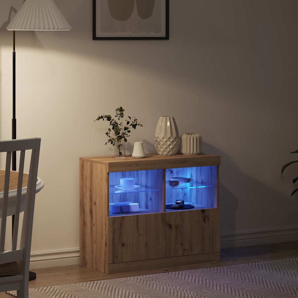 LED Sideboard Bruin 81 x 37 x 66,5 cm Bewerkt hout is nu te koop bij PeponiXL, paradijselijk wonen!
