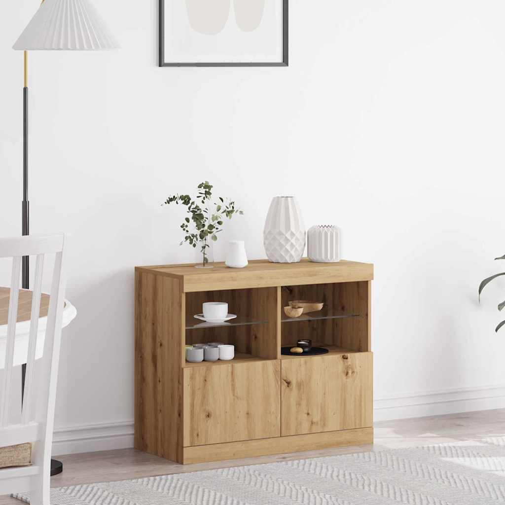LED Sideboard Bruin 81 x 37 x 66,5 cm Bewerkt hout is nu te koop bij PeponiXL, paradijselijk wonen!