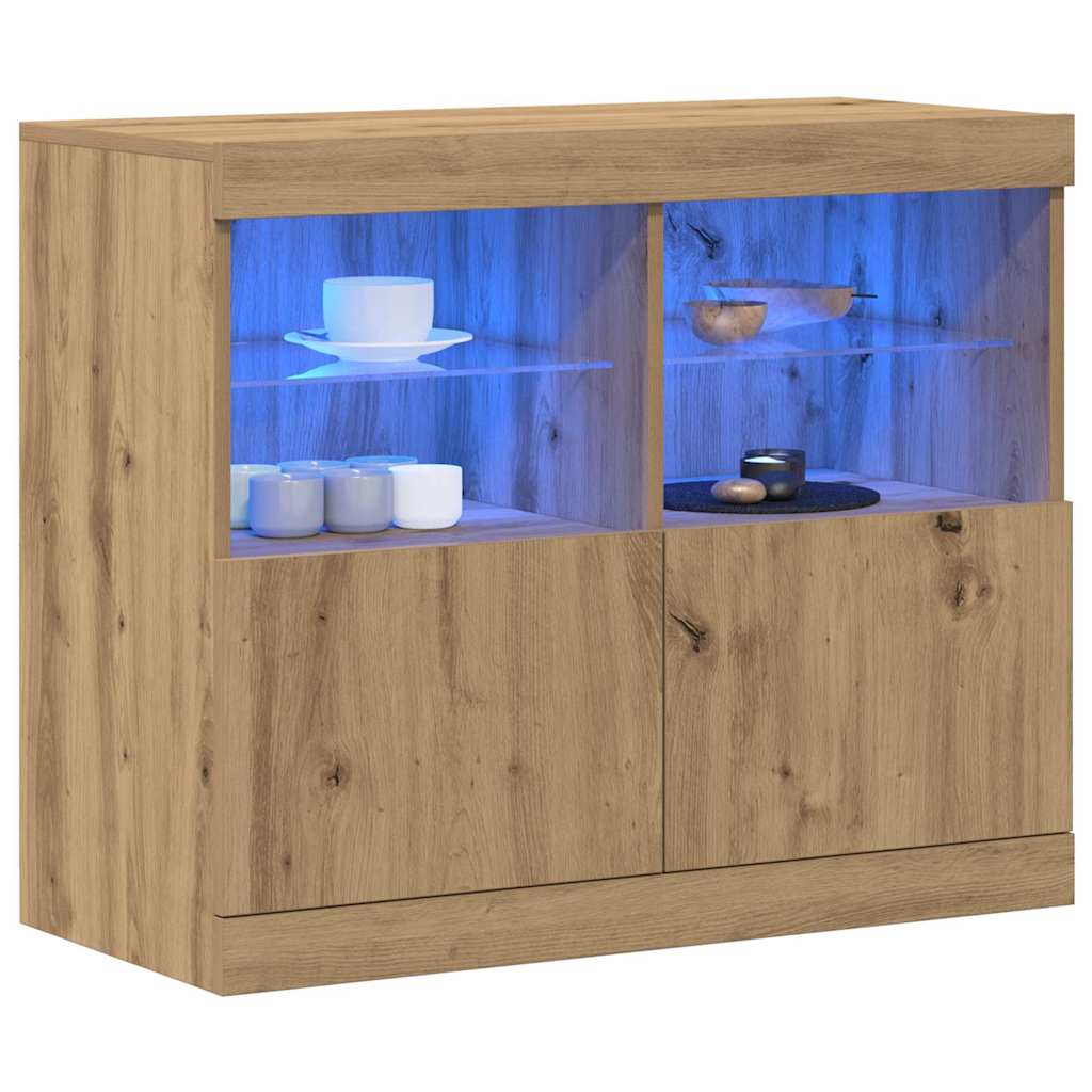 LED Sideboard Bruin 81 x 37 x 66,5 cm Bewerkt hout is nu te koop bij PeponiXL, paradijselijk wonen!
