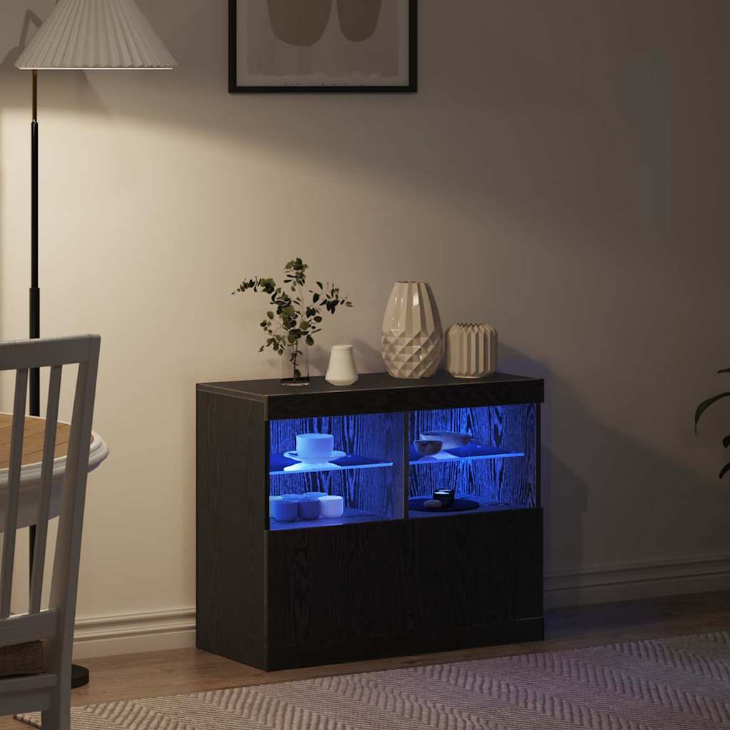 LED Sideboard Zwart 81 x 37 x 66,5 cm Bewerkt hout is nu te koop bij PeponiXL, paradijselijk wonen!