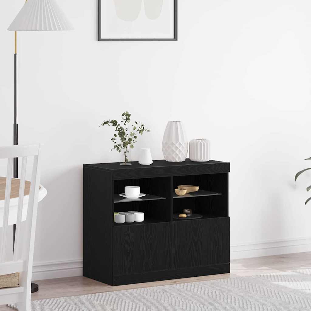 LED Sideboard Zwart 81 x 37 x 66,5 cm Bewerkt hout is nu te koop bij PeponiXL, paradijselijk wonen!