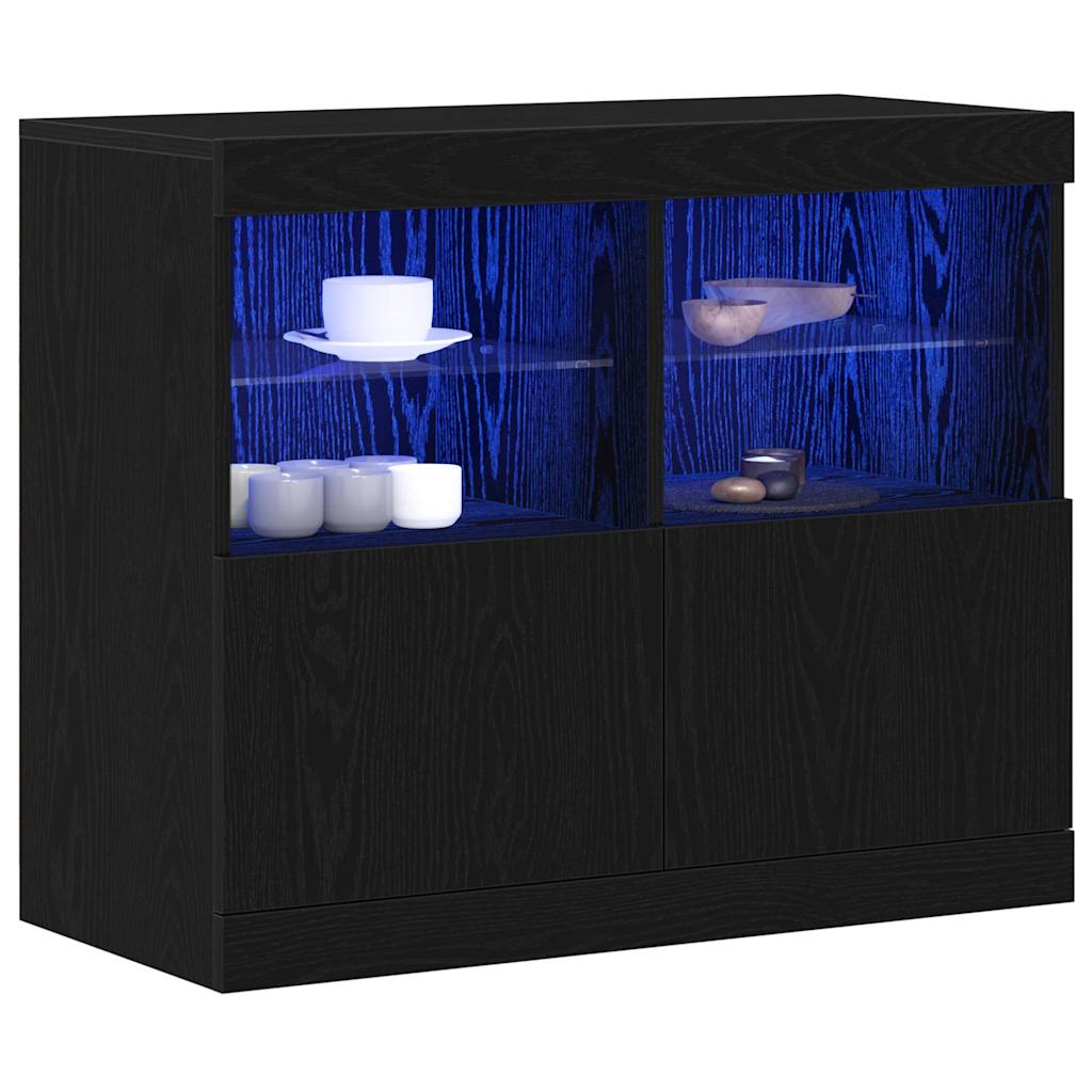 LED Sideboard Zwart 81 x 37 x 66,5 cm Bewerkt hout is nu te koop bij PeponiXL, paradijselijk wonen!