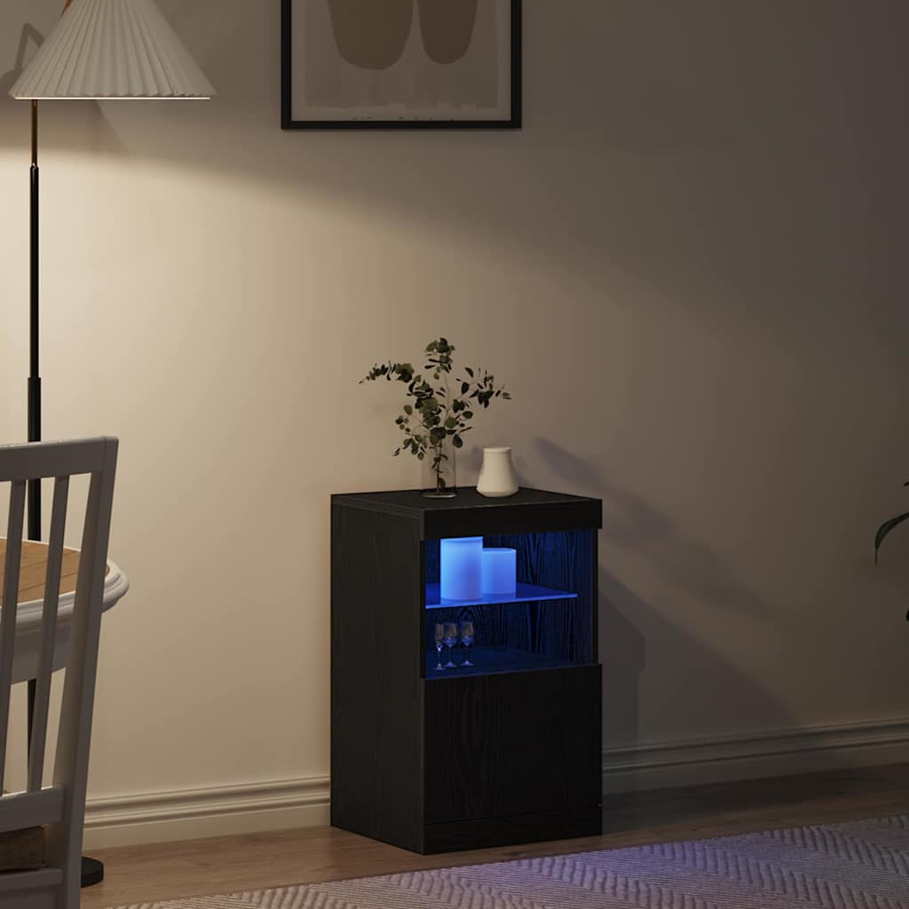 LED Sideboard Zwart Eiken 41 x 37 x 67 cm Bewerkt hout is nu te koop bij PeponiXL, paradijselijk wonen!