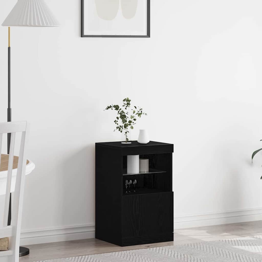 LED Sideboard Zwart Eiken 41 x 37 x 67 cm Bewerkt hout is nu te koop bij PeponiXL, paradijselijk wonen!