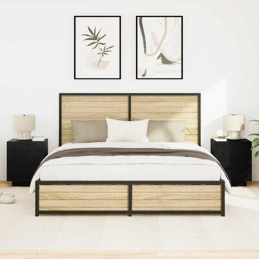 Nachtkastje 2 pcs Zwart Eiken 45 x 40 x 55 cm Bewerkt hout is nu te koop bij PeponiXL, paradijselijk wonen!