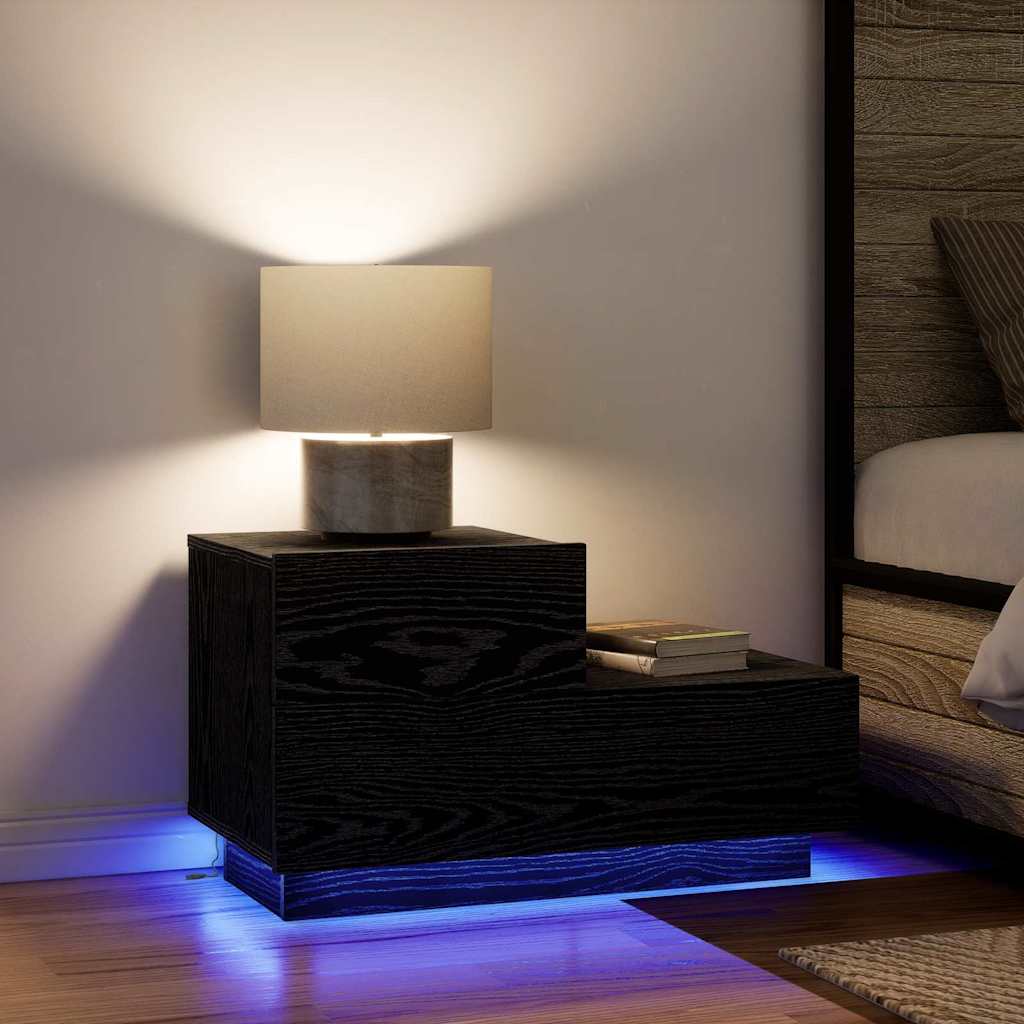 Nachtkastje met lade Zwart Eiken 70 x 36 x 40,5 cm Bewerkt hout is nu te koop bij PeponiXL, paradijselijk wonen!