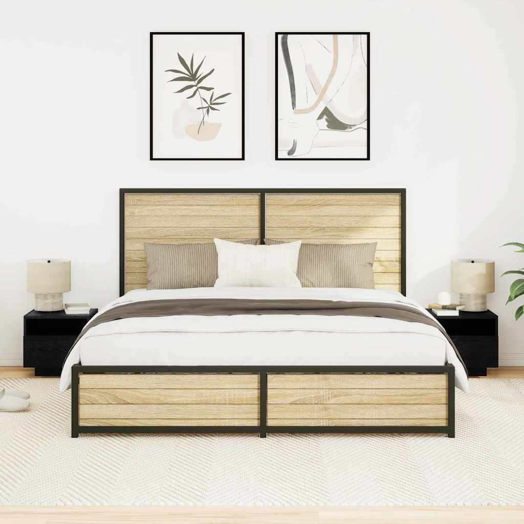 Nachtkastje 2 pcs Zwart Eiken 40 x 39 x 37 cm Bewerkt hout is nu te koop bij PeponiXL, paradijselijk wonen!