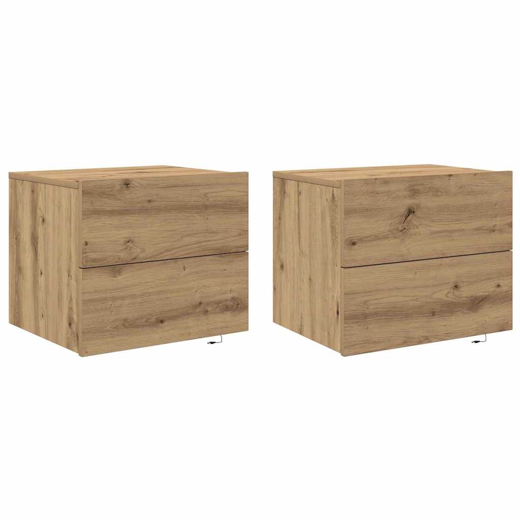 Nachtkastje 2 pcs Artisan Eiken 50 x 39 x 41 cm Bewerkt hout is nu te koop bij PeponiXL, paradijselijk wonen!