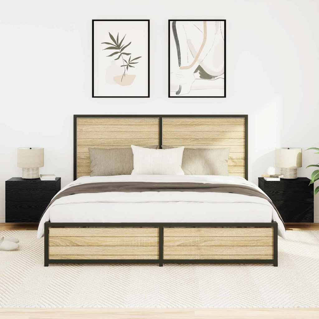 Nachtkastje 2 pcs Zwart Eiken 50 x 39 x 41 cm Bewerkt hout is nu te koop bij PeponiXL, paradijselijk wonen!