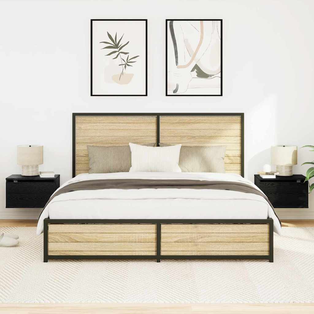 Wandkastje 2 pcs Zwart Eiken 50 x 36 x 30 cm Bewerkt hout is nu te koop bij PeponiXL, paradijselijk wonen!