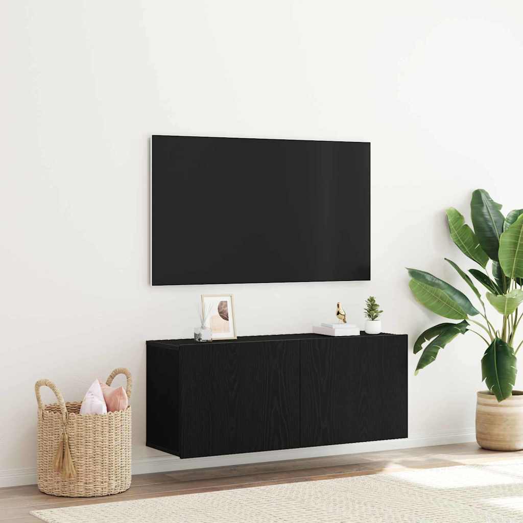 Tv-meubelset Zwart Eiken 100 x 30 x 41 cm Bewerkt hout is nu te koop bij PeponiXL, paradijselijk wonen!