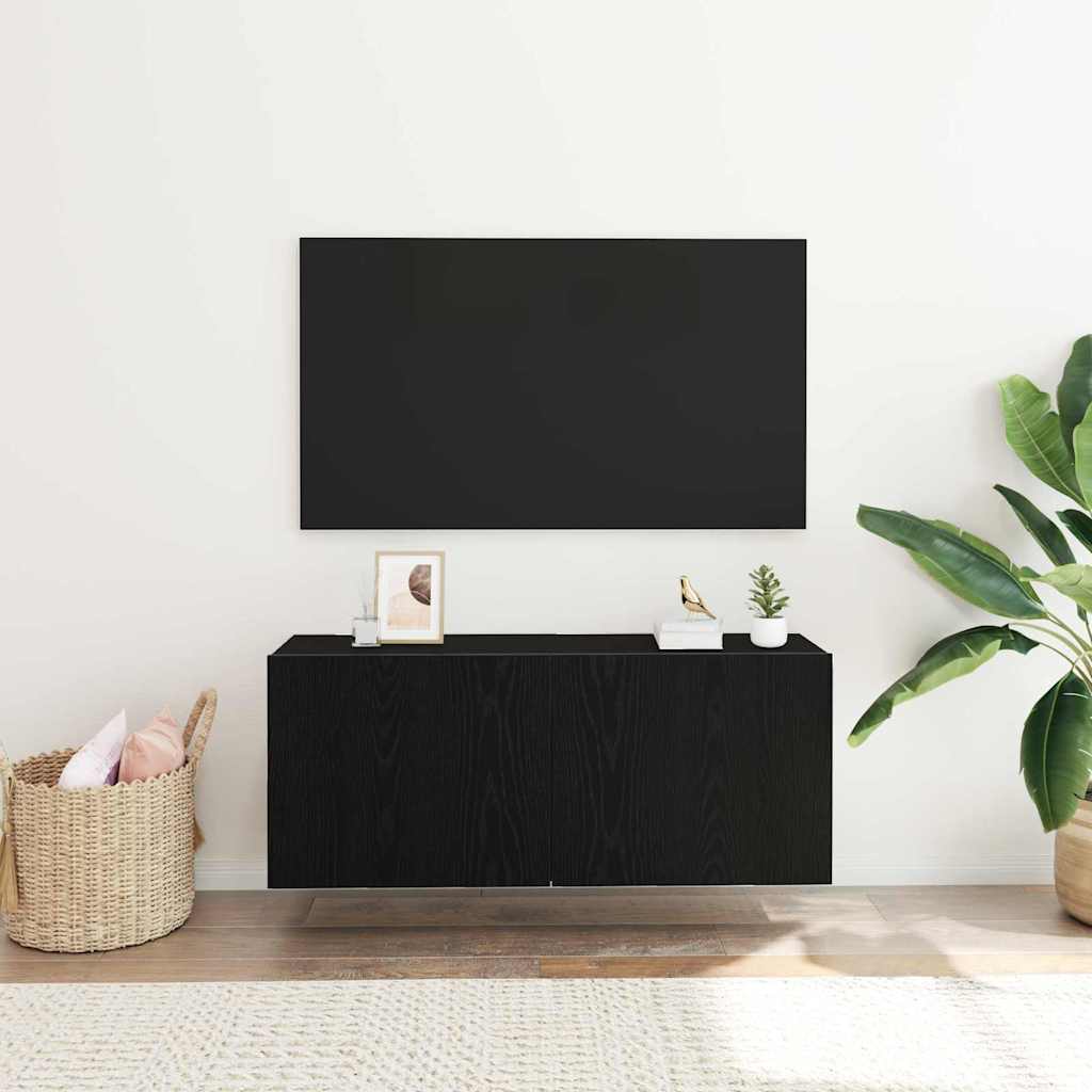 Tv-meubelset Zwart Eiken 100 x 30 x 41 cm Bewerkt hout is nu te koop bij PeponiXL, paradijselijk wonen!