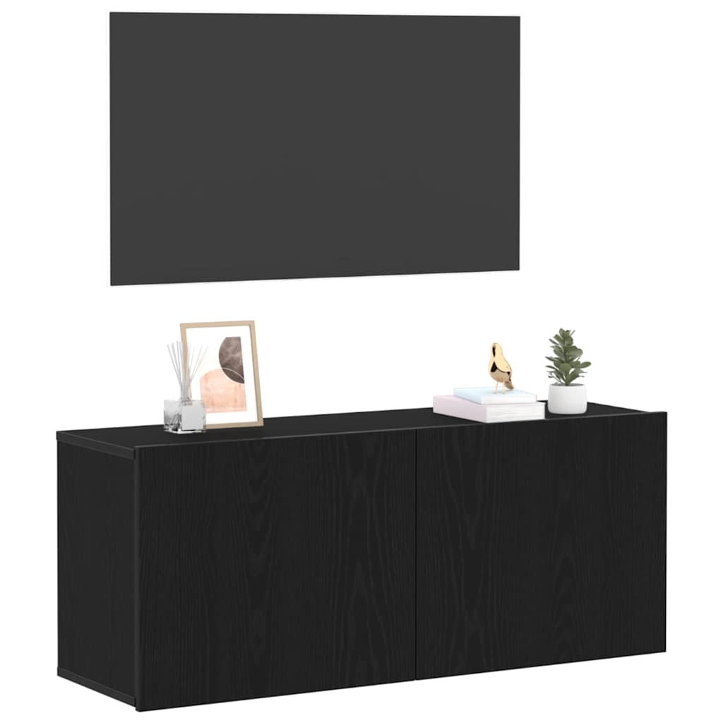 Tv-meubelset Zwart Eiken 100 x 30 x 41 cm Bewerkt hout is nu te koop bij PeponiXL, paradijselijk wonen!