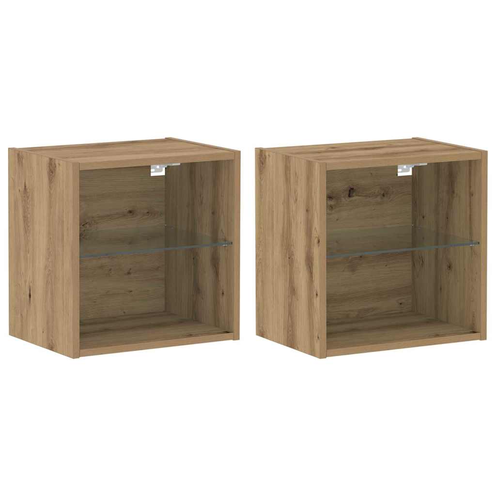 Wandplank met LED-verlichting 2 pcs Bruin 40 x 28,5 x 40 cm is nu te koop bij PeponiXL, paradijselijk wonen!