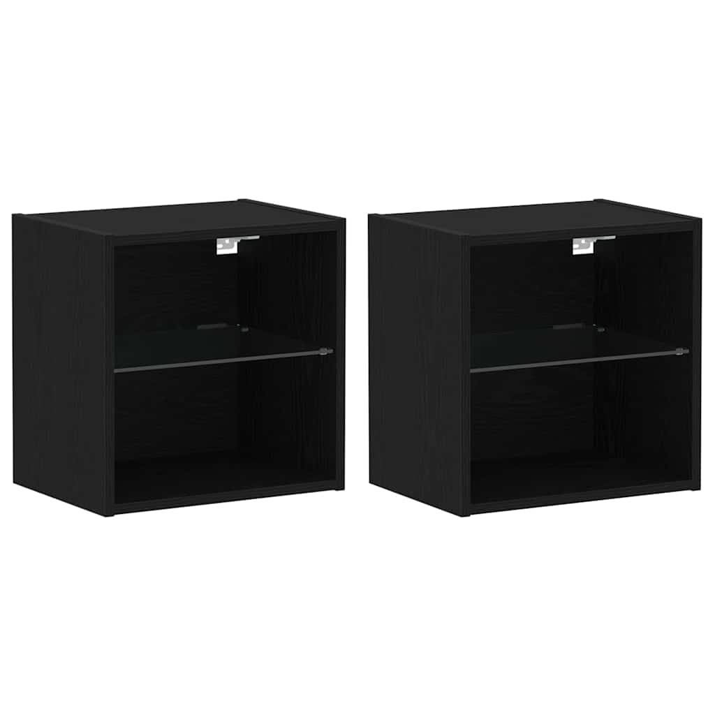 Wandplank met LED-verlichting 2 pcs Zwart 40 x 28,5 x 40 cm is nu te koop bij PeponiXL, paradijselijk wonen!