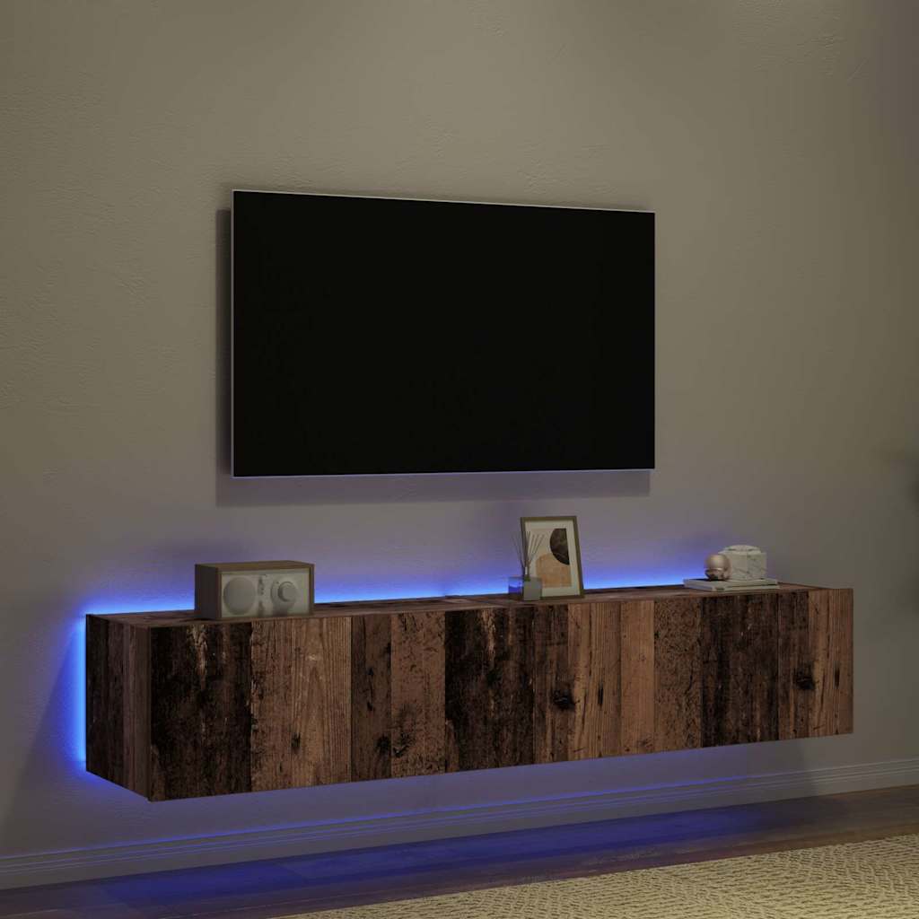 TV Wandkast met LED 2 pcs Oudhout 80 x 35 x 31 cm Bewerkt hout is nu te koop bij PeponiXL, paradijselijk wonen!