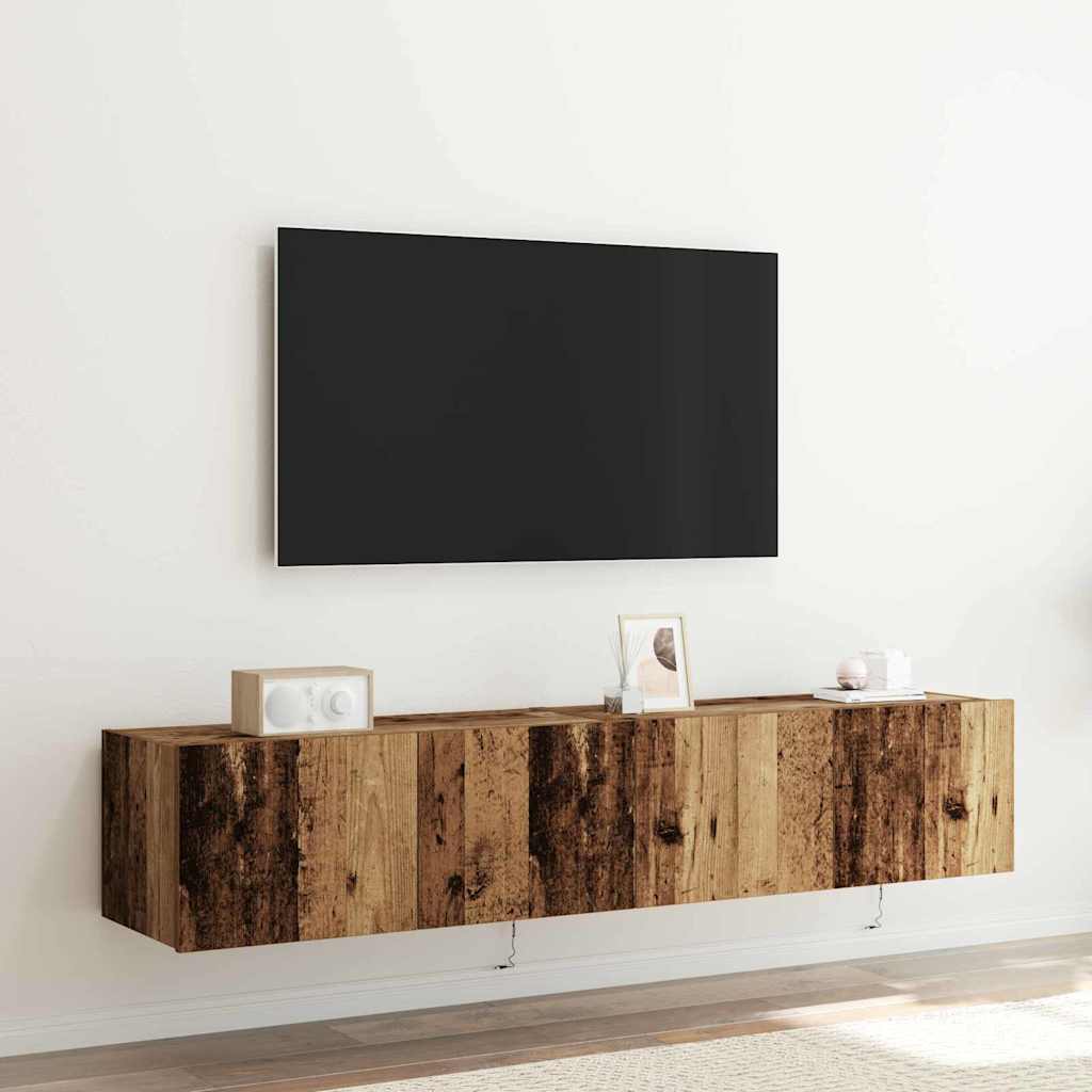 TV Wandkast met LED 2 pcs Oudhout 80 x 35 x 31 cm Bewerkt hout is nu te koop bij PeponiXL, paradijselijk wonen!