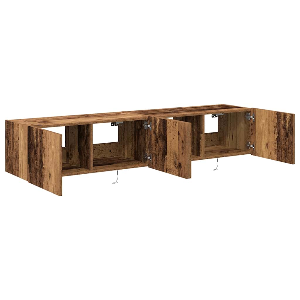 TV Wandkast met LED 2 pcs Oudhout 80 x 35 x 31 cm Bewerkt hout is nu te koop bij PeponiXL, paradijselijk wonen!