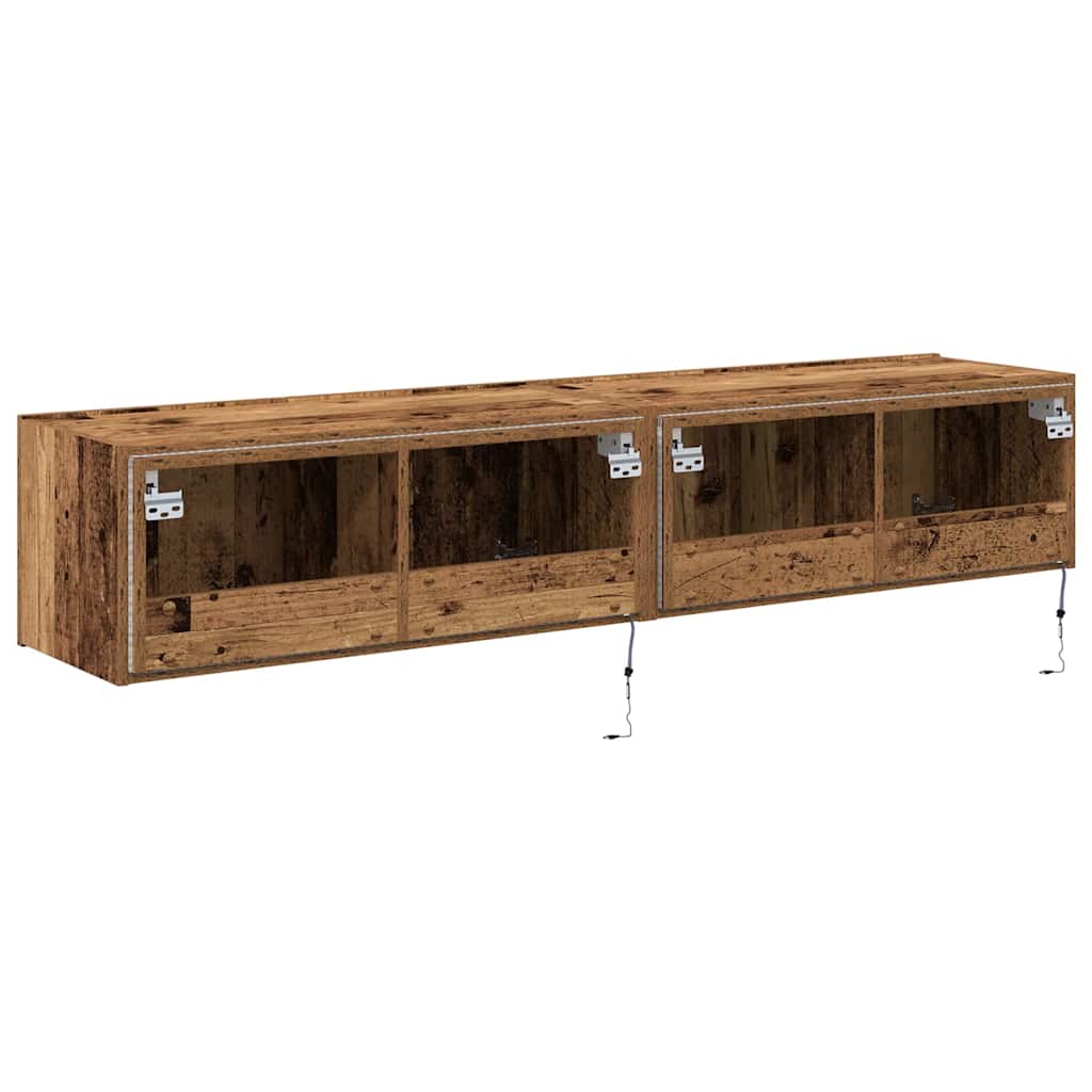 TV Wandkast met LED 2 pcs Oudhout 80 x 35 x 31 cm Bewerkt hout is nu te koop bij PeponiXL, paradijselijk wonen!