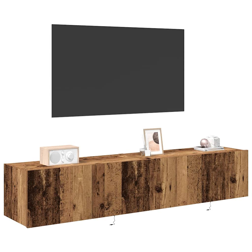 TV Wandkast met LED 2 pcs Oudhout 80 x 35 x 31 cm Bewerkt hout is nu te koop bij PeponiXL, paradijselijk wonen!