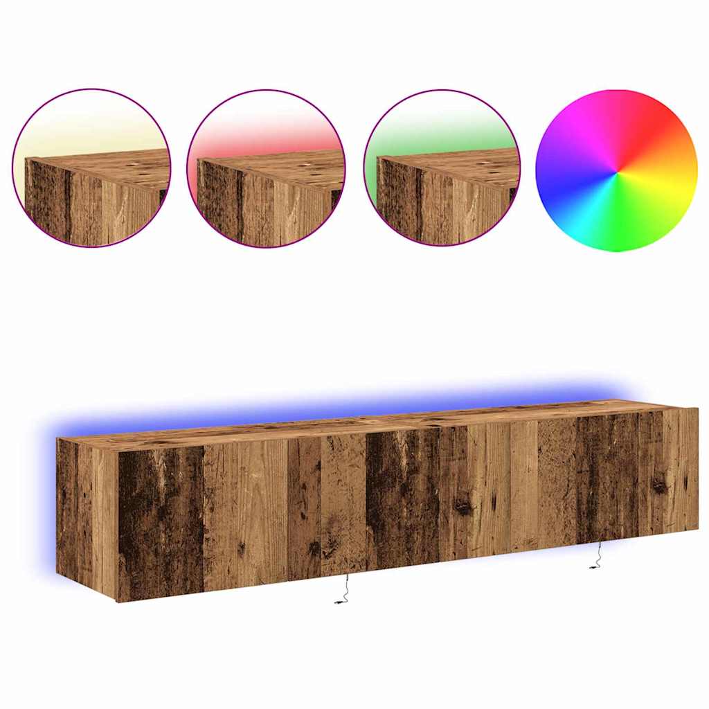 TV Wandkast met LED 2 pcs Oudhout 80 x 35 x 31 cm Bewerkt hout is nu te koop bij PeponiXL, paradijselijk wonen!