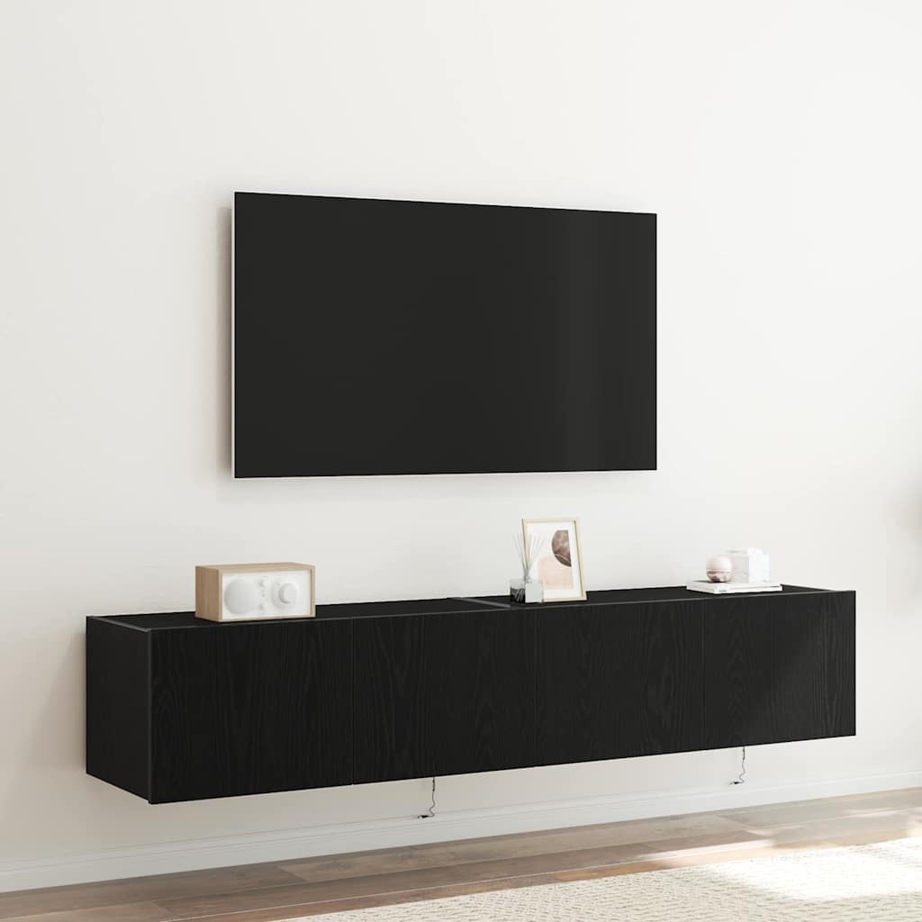 TV Wandkast 2 pcs Zwart Eiken 80 x 35 x 31 cm Bewerkt hout is nu te koop bij PeponiXL, paradijselijk wonen!