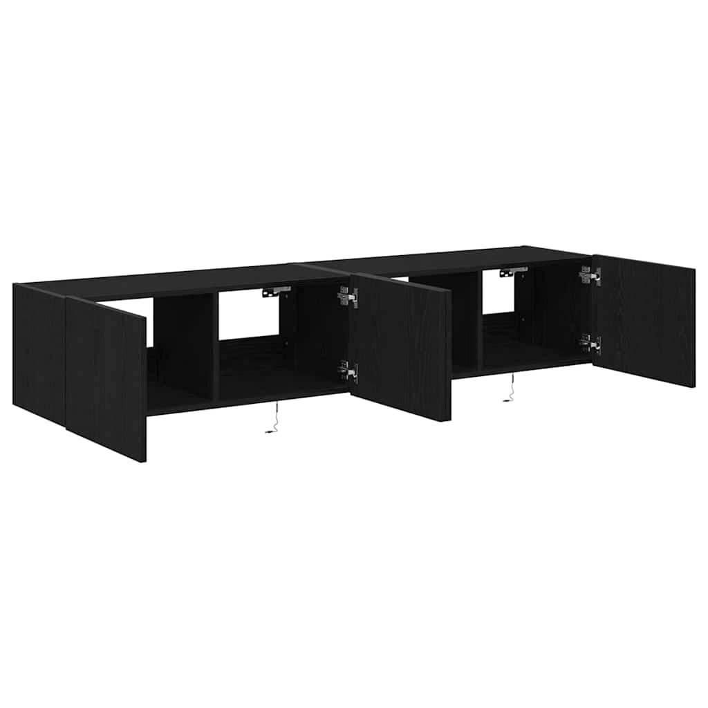 TV Wandkast 2 pcs Zwart Eiken 80 x 35 x 31 cm Bewerkt hout is nu te koop bij PeponiXL, paradijselijk wonen!