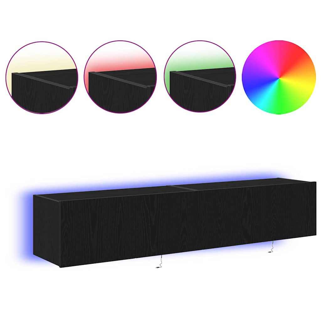 TV Wandkast 2 pcs Zwart Eiken 80 x 35 x 31 cm Bewerkt hout is nu te koop bij PeponiXL, paradijselijk wonen!