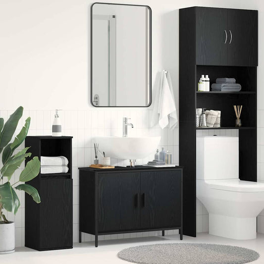 Badkamer wastafelkast Zwart Eiken 80 x 30 x 60 cm Bewerkt hout is nu te koop bij PeponiXL, paradijselijk wonen!